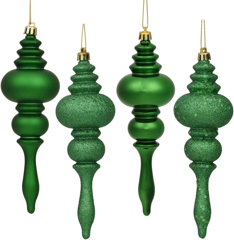 Vickerman 19510-7" Green Shiny Matte Glitter Sequin Finial Christmas Tree Ornament (8 pack) (N500204)