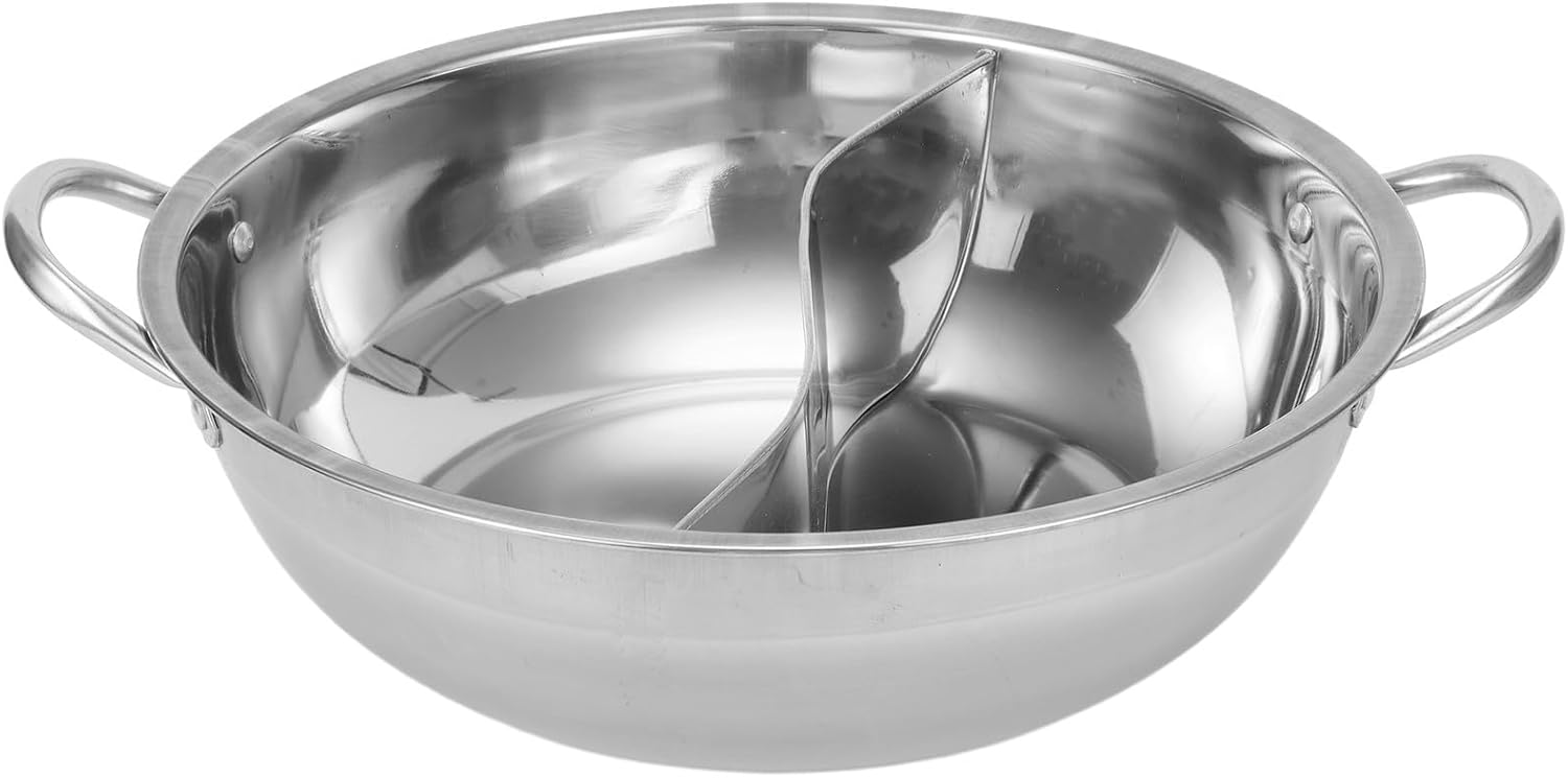 Stainless Steel Twin Divided Hot Pot Cooker 28cm Mandarin Duck Design for Gas or Induction Stove Home Kitchen Soup Cooking(30cm)