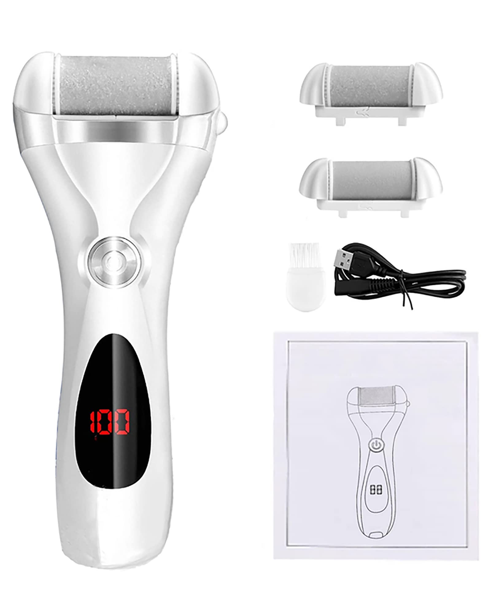 USB Akumulator do usuwania kalusa Elektryczny pilnik do stóp LED Cyfrowy wyświetlacz Narzędzia do pielęgnacji pedicure z 3 głowicami rolkowymi i 2 prędkościami do pękniętych pięt i martwej skóry, cza