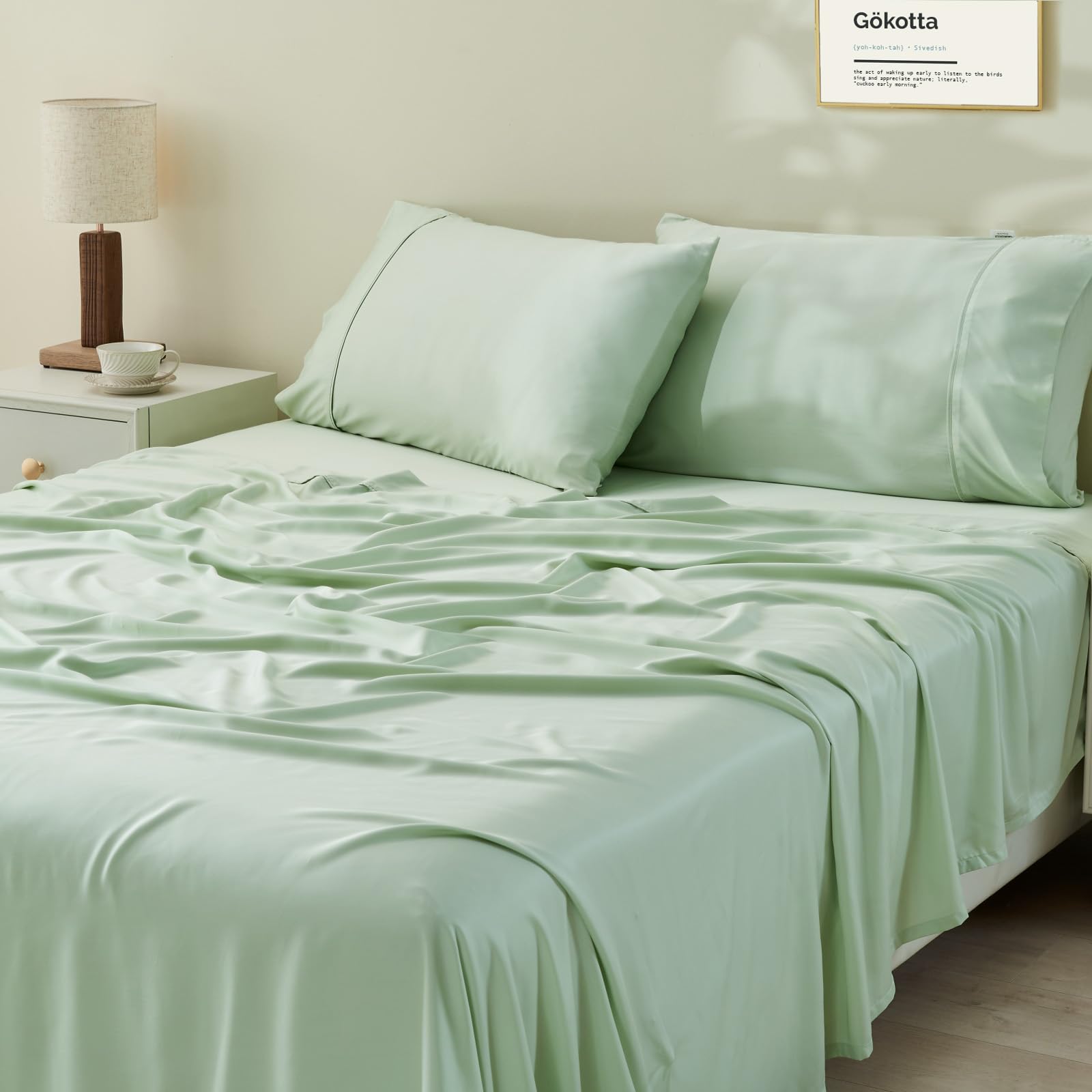 Bamboo Sheets King by Gökotta, FSC® Certified Bamboo Rayon Sheets King Size, 16 Inch Pocket Fitted Sheet with Elastic Corner Straps, Breathable Luxury and Soft King Sheets 4 Piece (Cream White, King) — view 22