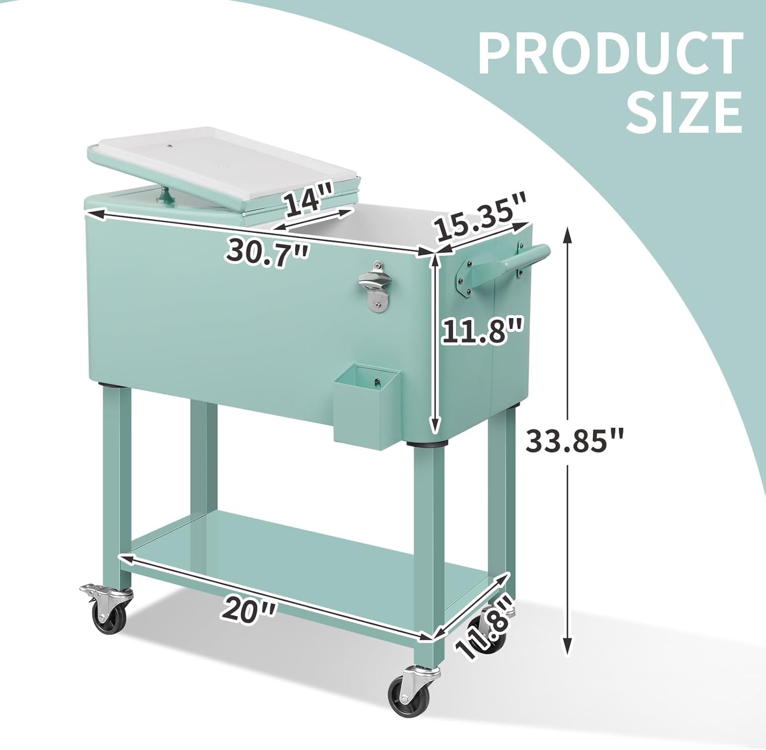 80 Quart Rolling Ice Chest, Portable Bar Drink Cooler with Catch Basin, Bottom Storage Tray and Bottle Opener, Heavy-Duty Outdoor Cooler on Wheels for Patio, Party, BBQ, Beach