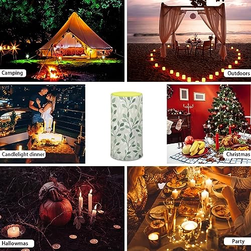 Image of Leaf Green Flameless Light Candles Home Table Ornaments, Battery Operated Candles with Color Changing Timer Remote Control Fake Pillar Candles Tealights Spring Home Decoration