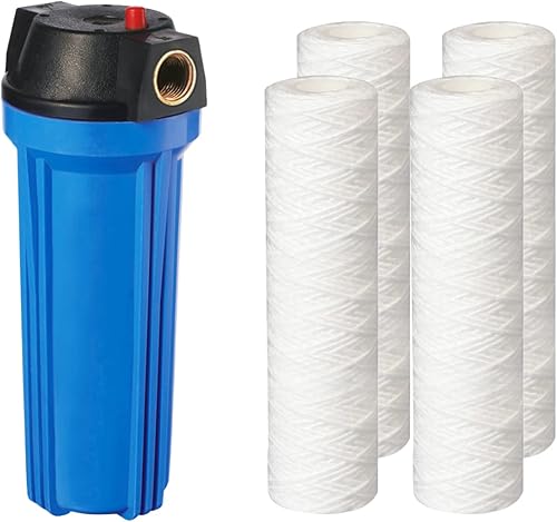 Geekpure Sistema de filtro de agua para toda la casa de 10 pulgadas con carcasa azul y sedimento de PP enrollado, puerto de latón NPT de 34"