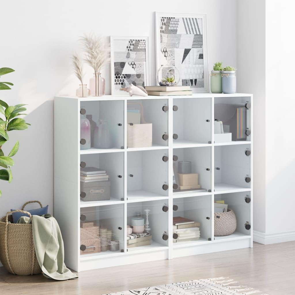 Bücherregale mit 12 Würfeln, bodenstehend, mit 12 Glastüren, Bücherregal, Heimdekoration, Möbel für Zuhause, Büro, Wohnzimmer, Schlafzimmer (weiß)
