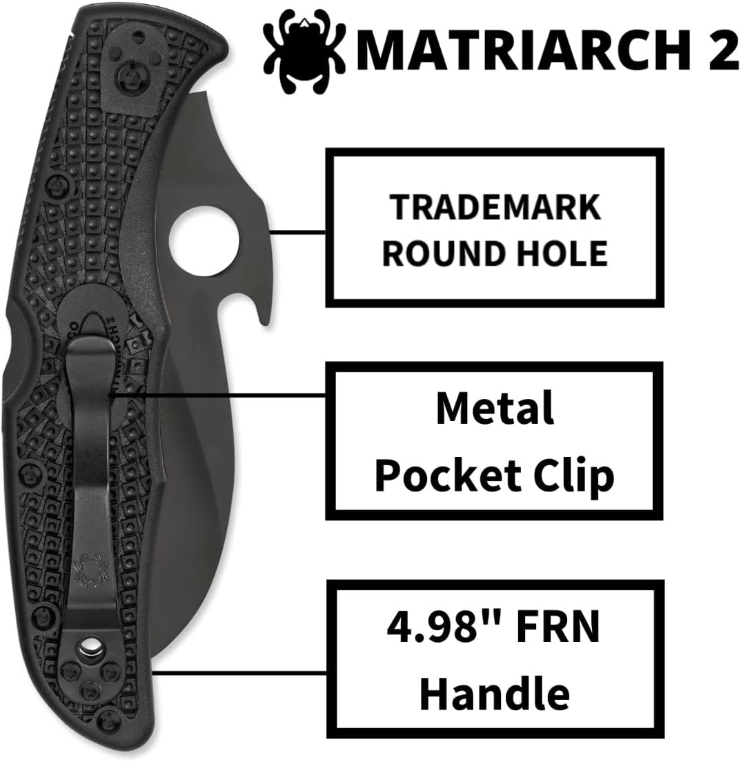 Spyderco Matriarch 2 Emerson Opener Folding Pocket Knife with 3" VG-10 Steel Blade and FRN Handle - EDC Knife for Men and Women, Perfect for Hunting, Tactical, Camping - SpyderEdge - C12SBBK2W