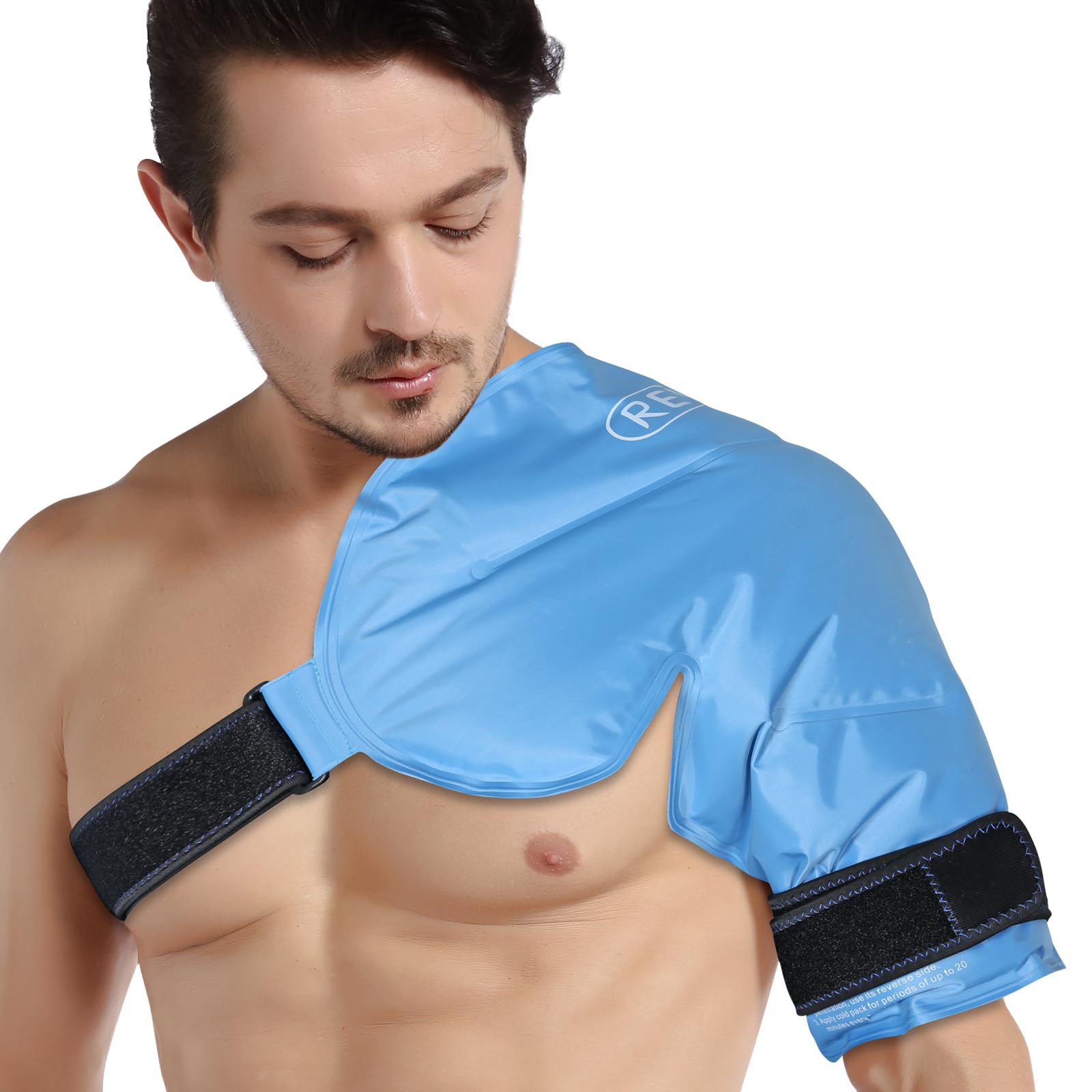 REVIX Bolsa de hielo de hombro XL para manguito rotador, envoltura fría reutilizable de gel para lesiones y cirugía, forro de felpa suave, flexible y de larga duración