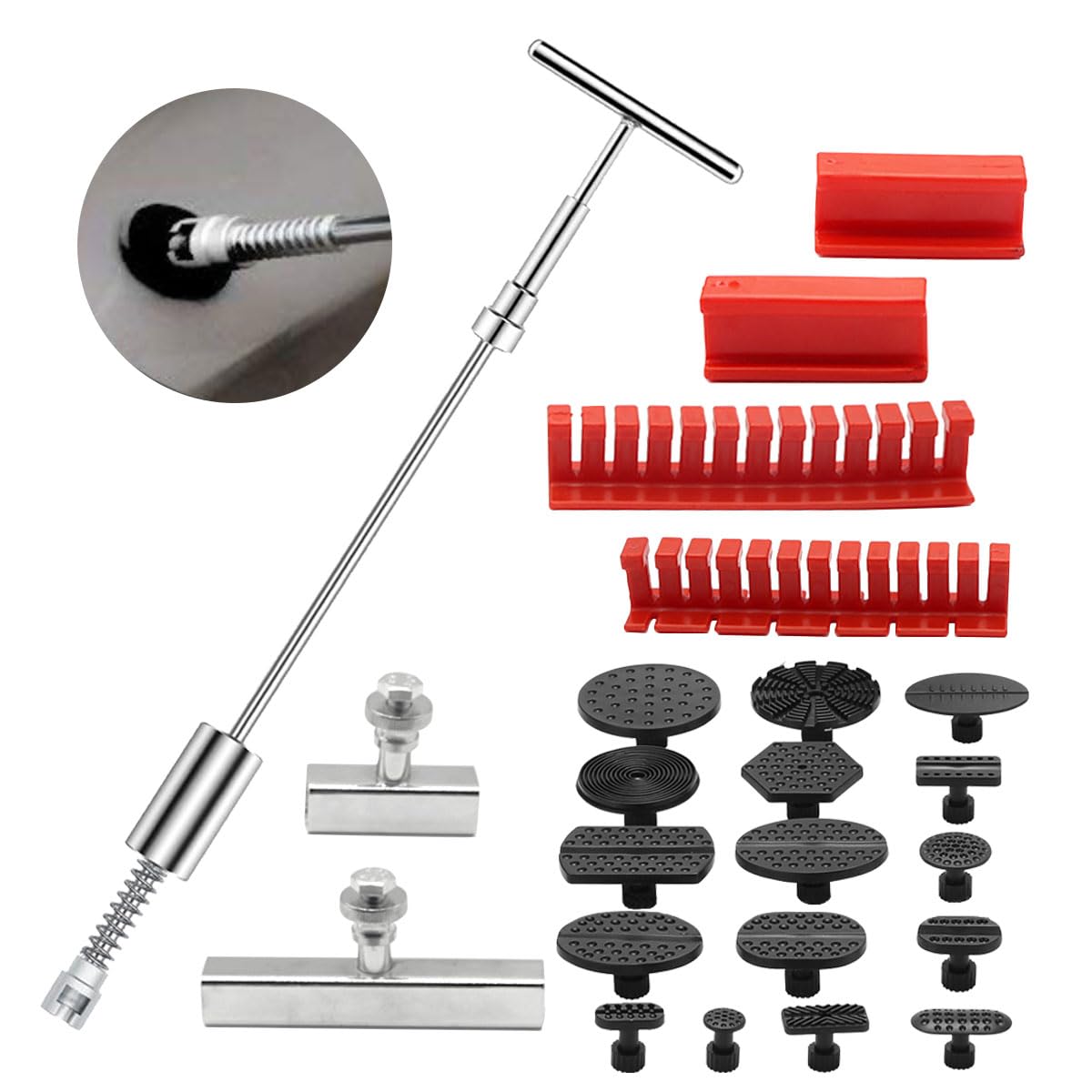Photo 1 of **MISSING PARTS-ONLY***GAOLAOSY Car Dent Puller Kit, 2 in 1 Auto Body Dent Remover with T-bar Puller, 16 Puller Tabs, 2 Grooves, 4 Short & Long Puller Lines, Hail Damage Paintless Car Metal Surface Repair Tool