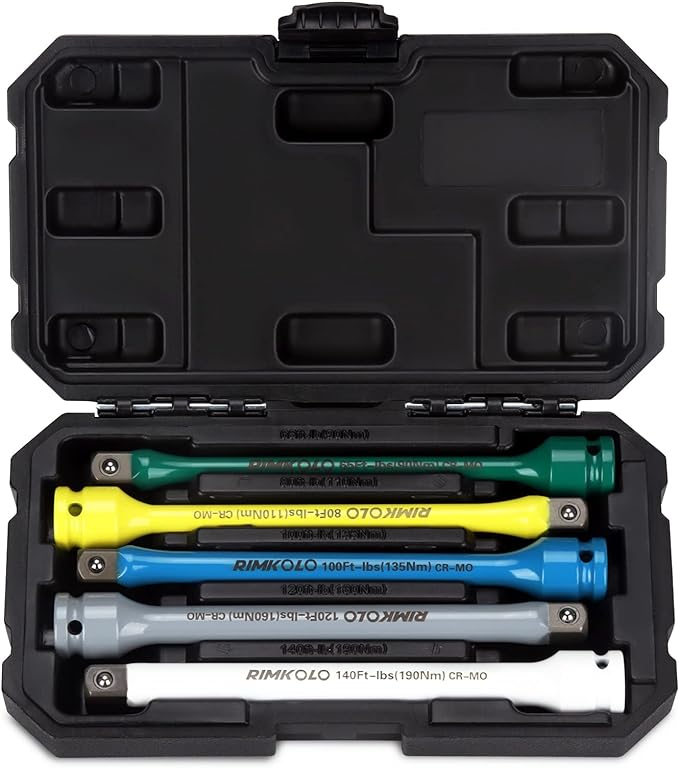 RIMKOLO 1/2" Drive Torque Limiting Extension Bar Set, 5Piece Impact