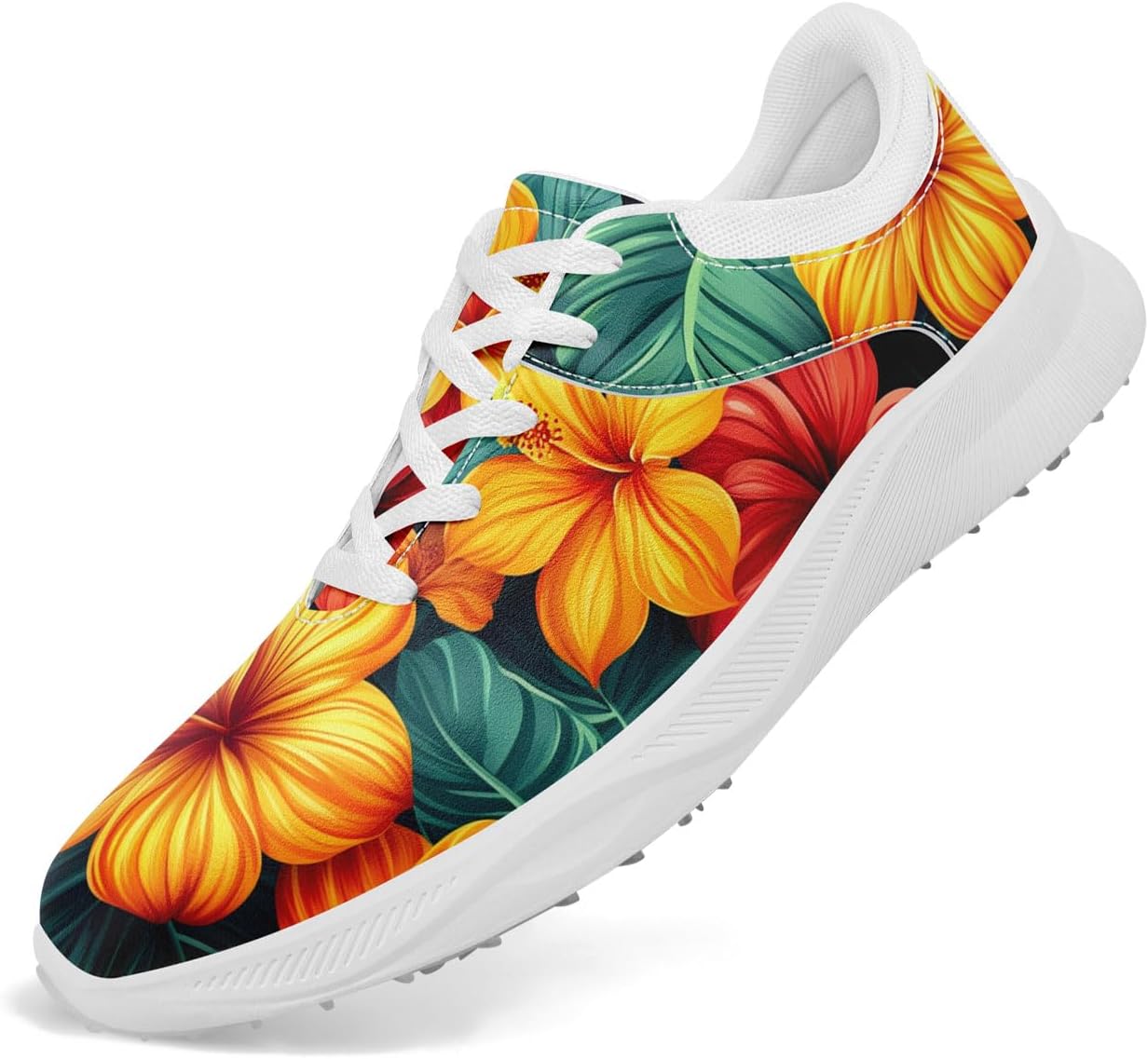 Colorful Spikeless Golf Shoes for Women,Tropical Floral Breathable Golf Sneakers Sports Shoes Fashion Footwear