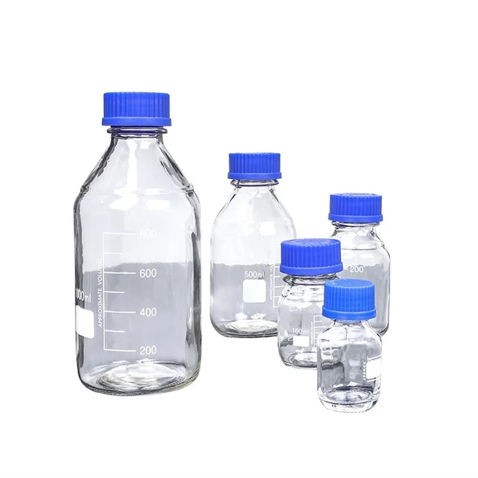 Bocca a vite for bottiglia di reagente da laboratorio con tappo blu in vetro trasparente trasparente for uso medico (50-1000 ml/set)(50-1000ML-Set)