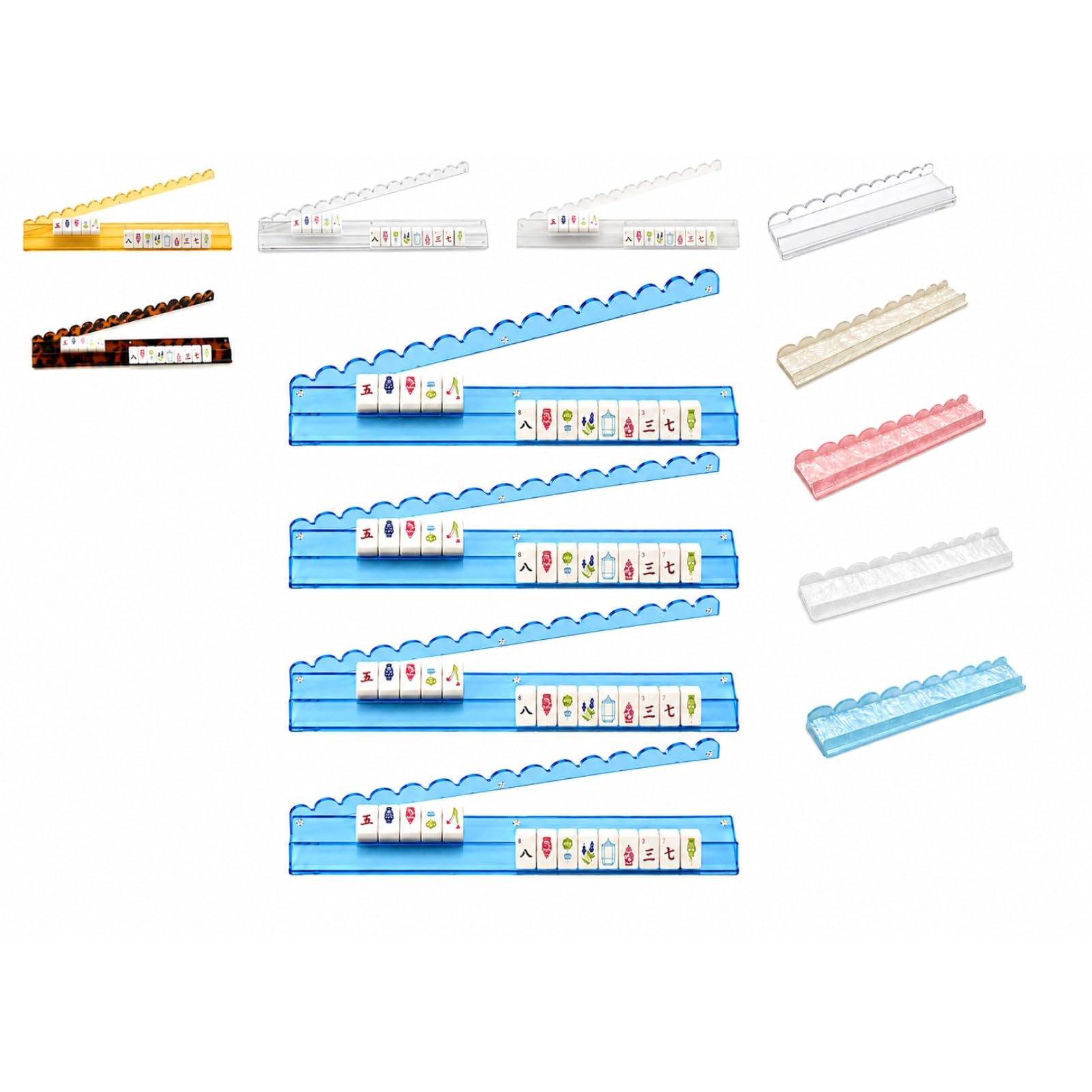 KZVXMUO Mahjong Tile Pusher Rack Set of 4, Premium Acrylic Mahjong Racks with Magnetic Push Bar, Non-Slip Tile Holder Organiser for Mahjong Games, 44/51cm, Clear & Coloured Options (light blue,44cm) โ image 1