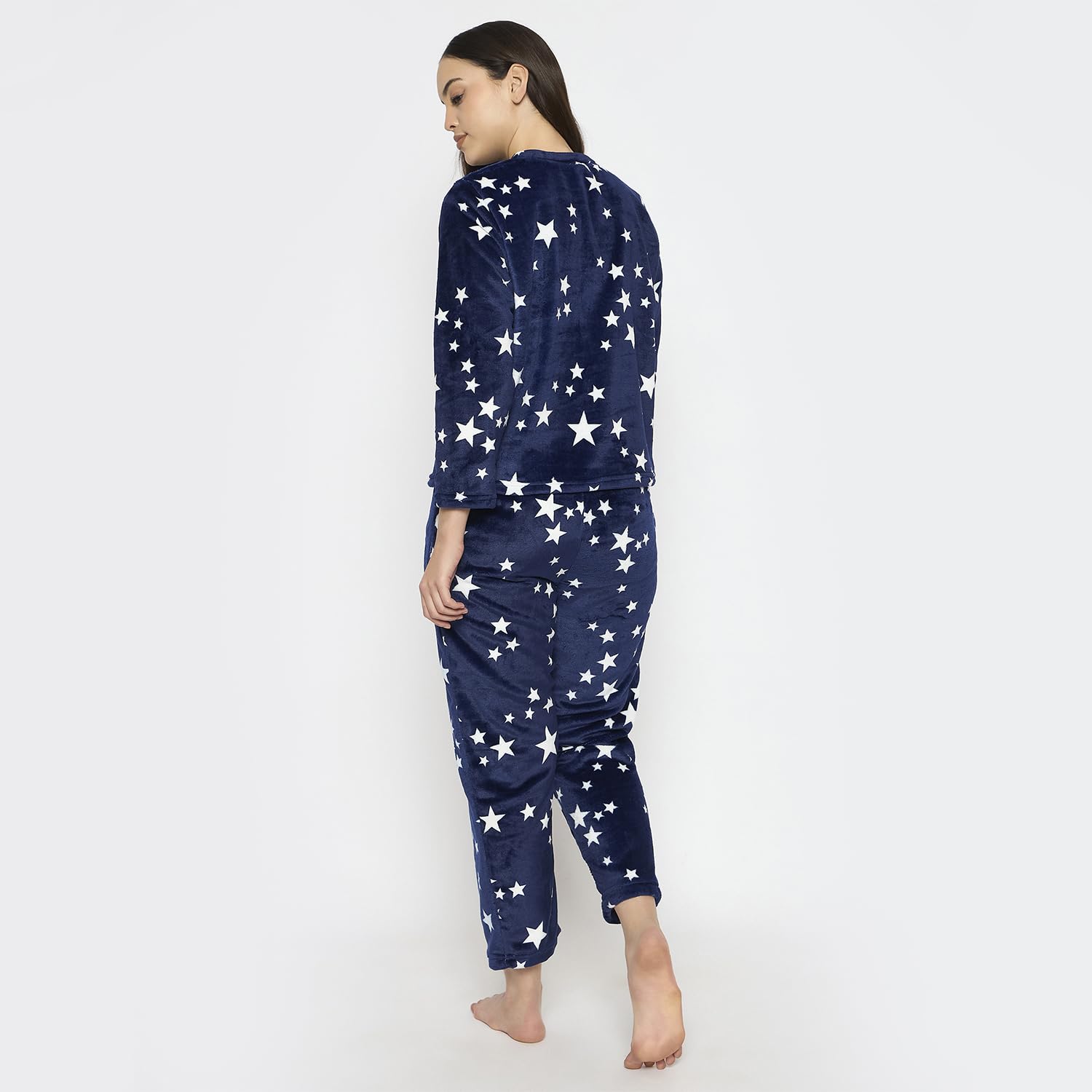 CAMEY Women's Winter Full Sleeve Top and Pajama Pants Regular Fit Night Suit Round/V-Neck Top and Pyjama Sets Ladies Night Dress (Navy White, XL) - Image 5 thumbnail