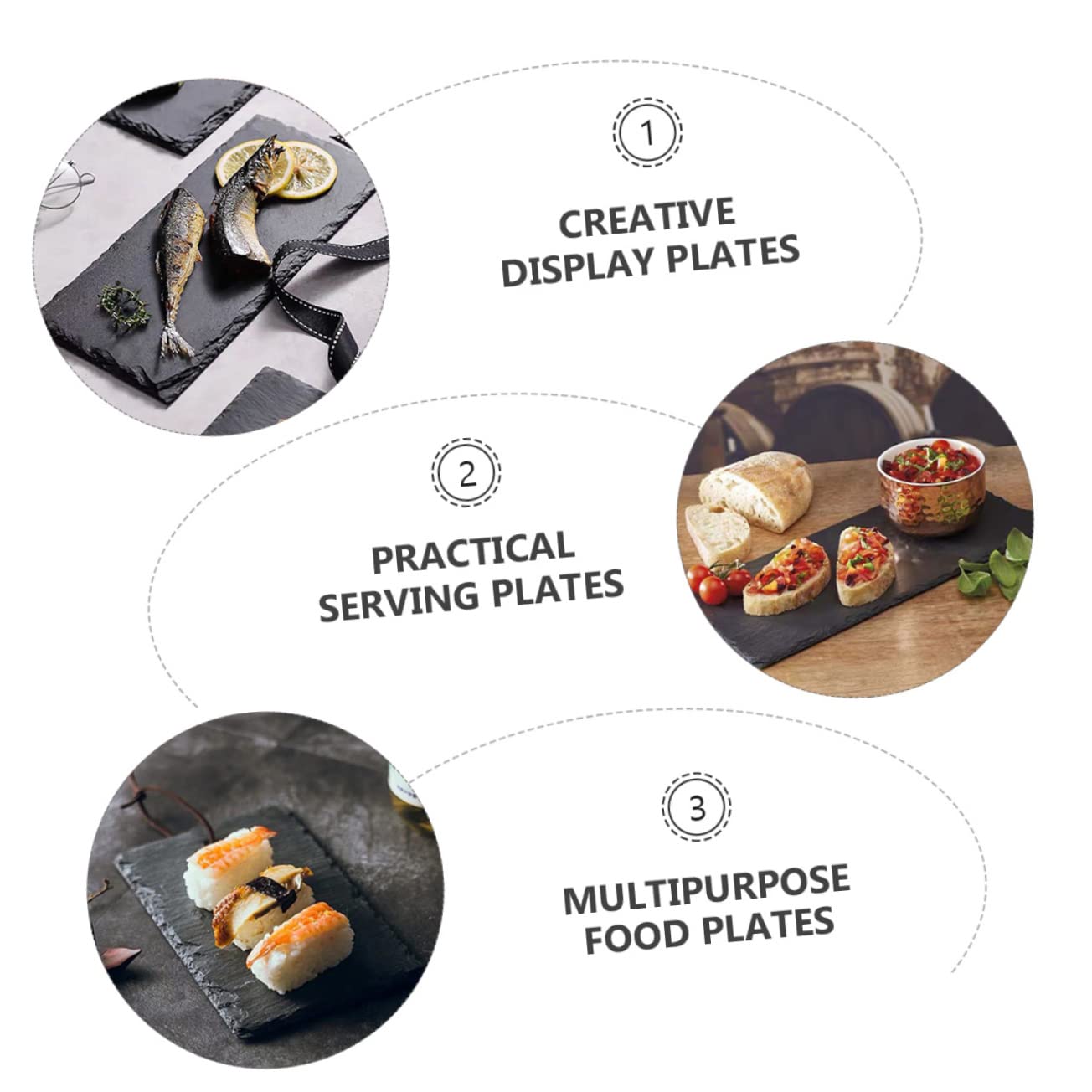 Hemobllo Plateaux à Sushis en Ardoise Noire 2 Pièces, Assiettes Multifonctions Réutilisables et Antidérapantes pour Desserts et Steaks, Design Isotherme Pratique