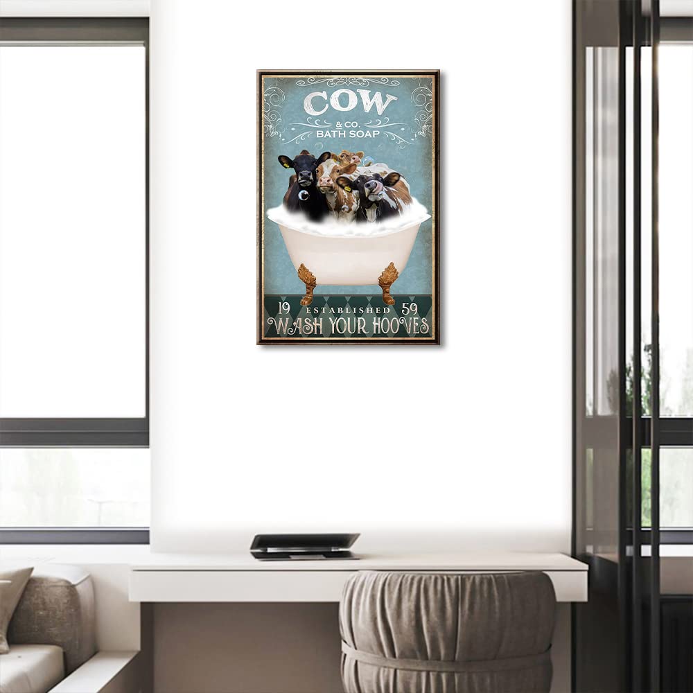 Cow Canvas Art Wall DecorCow Bathroom Decor Funny Bathroom Paintings Modern Home Wall Decor Canvas Wall Art for Living Room Bedroom Office Posters Prints Framed Ready to Hang - Image 2