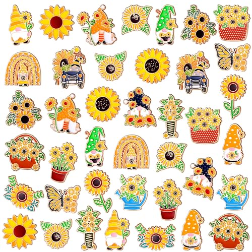 Image of Giegxin 40 Pcs Sunflower Enamel Pins Bulk Sunflower Party Favors Cute Lapel Pin for Backpack Gnome Bouquet Brooch for Women