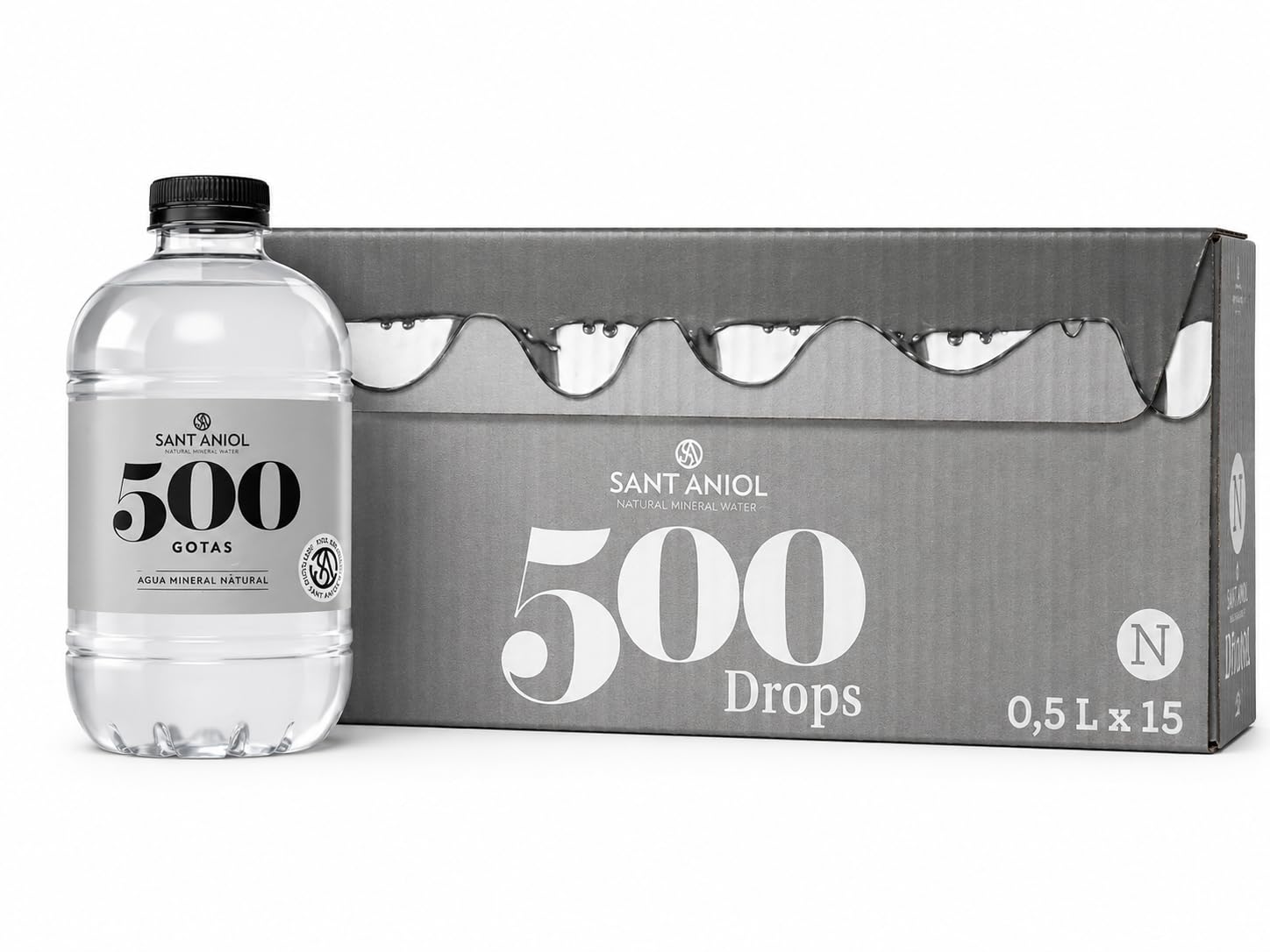 Sant Aniol 500 Drops Agua Mineral Natural Sin Gas, 15 Botellas de 0,5 L, Formato 50cl, Líquido, Sin Sabor