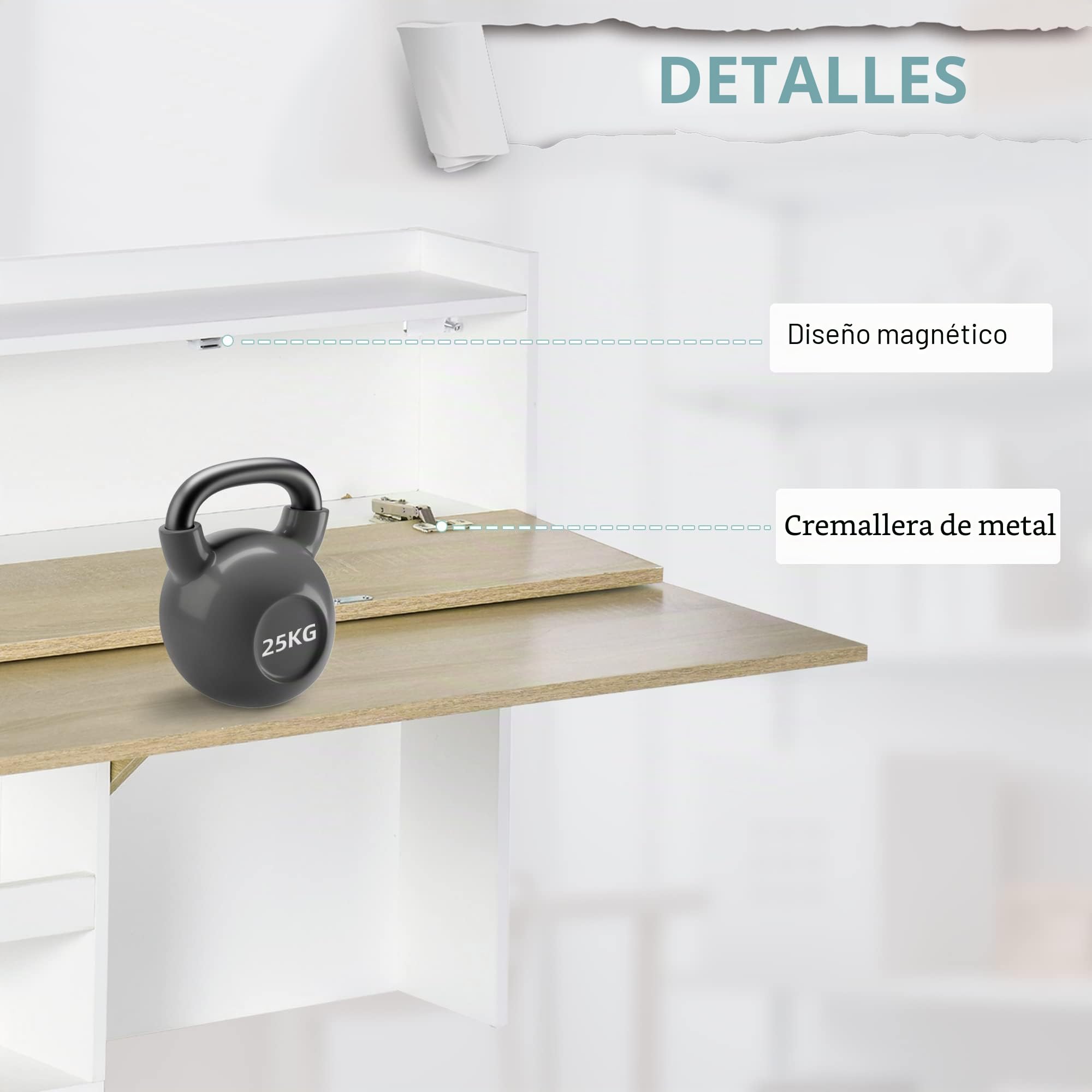 HOMCOM Escritorio Plegable de Pared con estantes Efecto Madera Natural