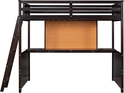 Miniatura 7 de Modern Twin Size Loft Bed with Desk and Writing Board Wooden Loft Bed with Desk and Full-Length Guardrail Height Loft Bed for Kids Teens Adult