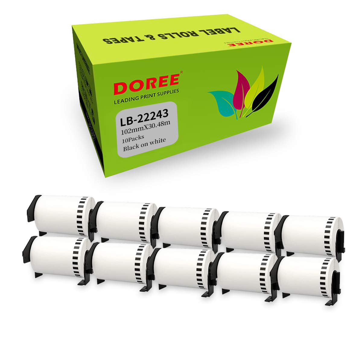 DOREE 10 Rollen DK-22243 Endlos-Versandetiketten, kompatibel mit Brother DK-22243, 102 mm × 30,48 m Etiketten, für Brother QL-1050, QL-1050N, QL-1060N, QL-1100, QL-110NWB Etikettendrucker