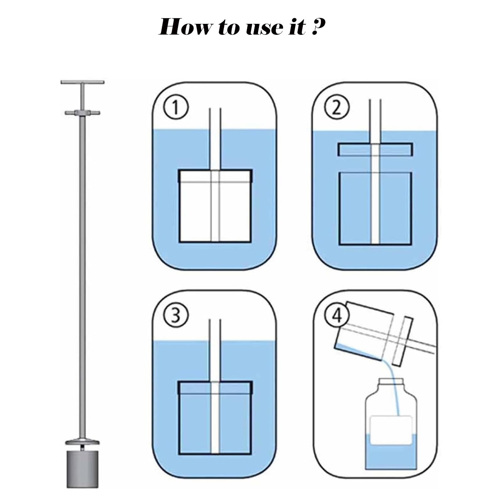 MZZKFC 304 Stainless Steel Water Sample Collection Pole, 1.6 3.3 5.9 FT Long Liquid Sampling Dipper, Water Sampling Cup for Cosmetic/Emulsion & Grease Testing(0.2 L,59.1 in/150cm(Length))