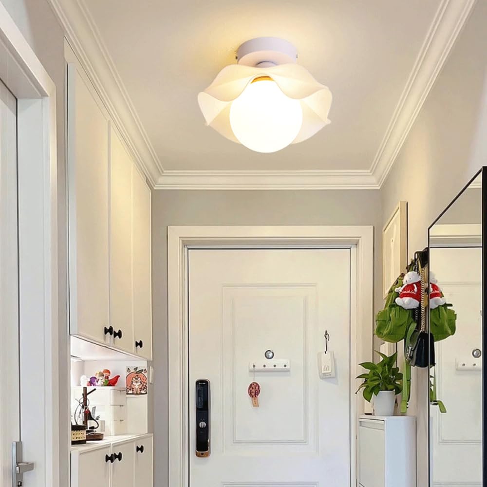 1-Light Mini Glass Globe Ceiling Light, nowoczesne półspłukiwanie mocowanie światła, białe światło sufitowe do korytarza korytarza ganek szafa schodowa