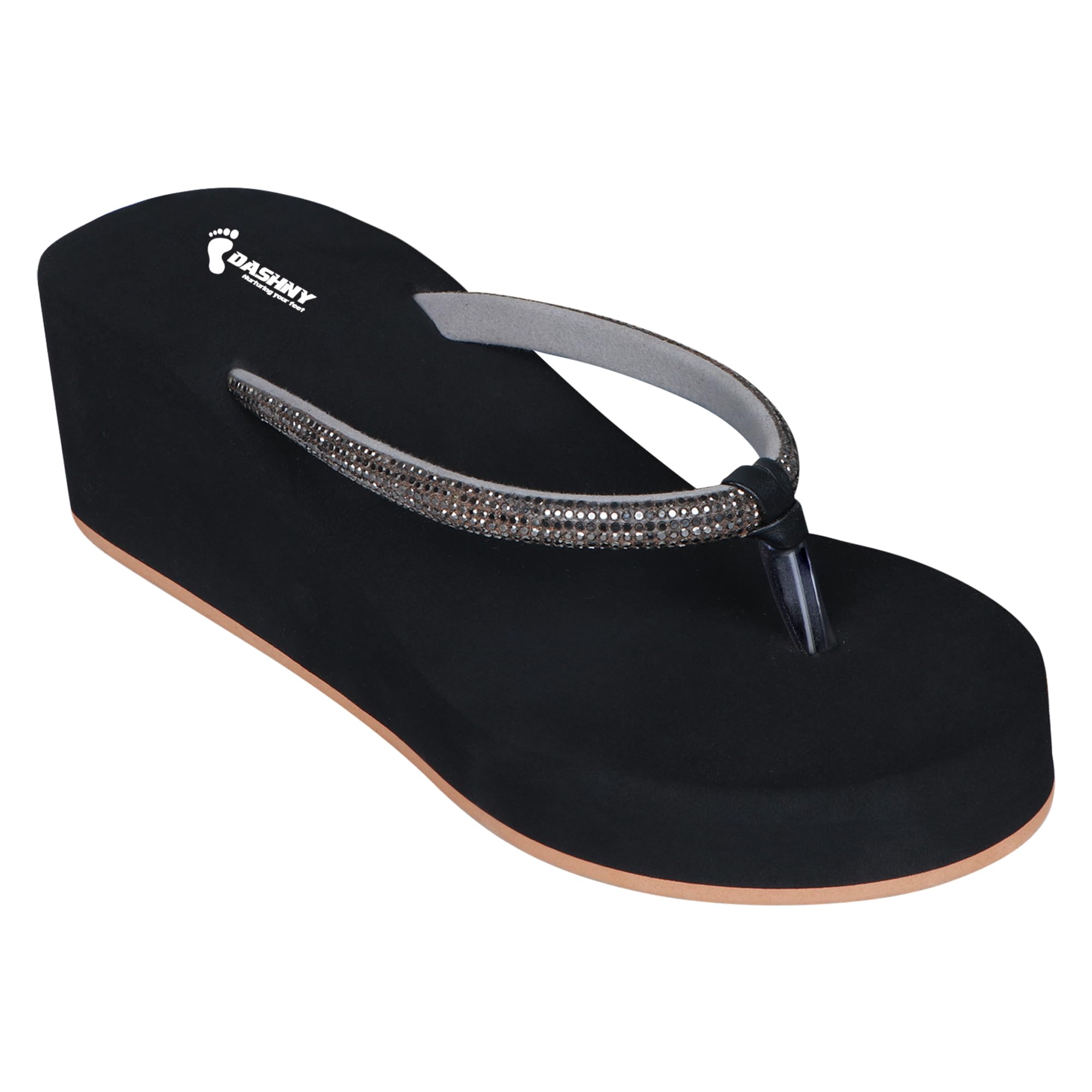 Women Stylish 2.5 Inch Wedge Heel Slippers | Soft EVA Footbed | Lightweight Comfortable Flip Flops with Sparkling Strap-image-5
