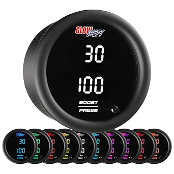 GlowShift 10 لون الرقمية المزدوجة دفعة/الفراغ والضغط قياس كيت - يشمل أجهزة الاستشعار الإلكترونية - 2 شاشات LED متعددة الألوان - عدسة ملونة - 2-1/16 "52 مم