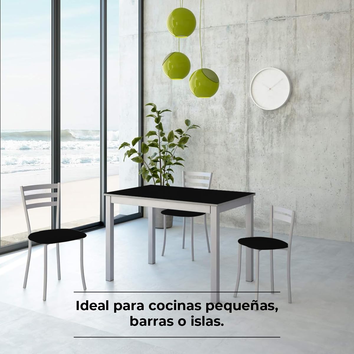 ASTIMESA Dos Taburetes de Cocina con Respaldo Franjas Metal Polipiel Negro, Altura de Asiento: 45 cm