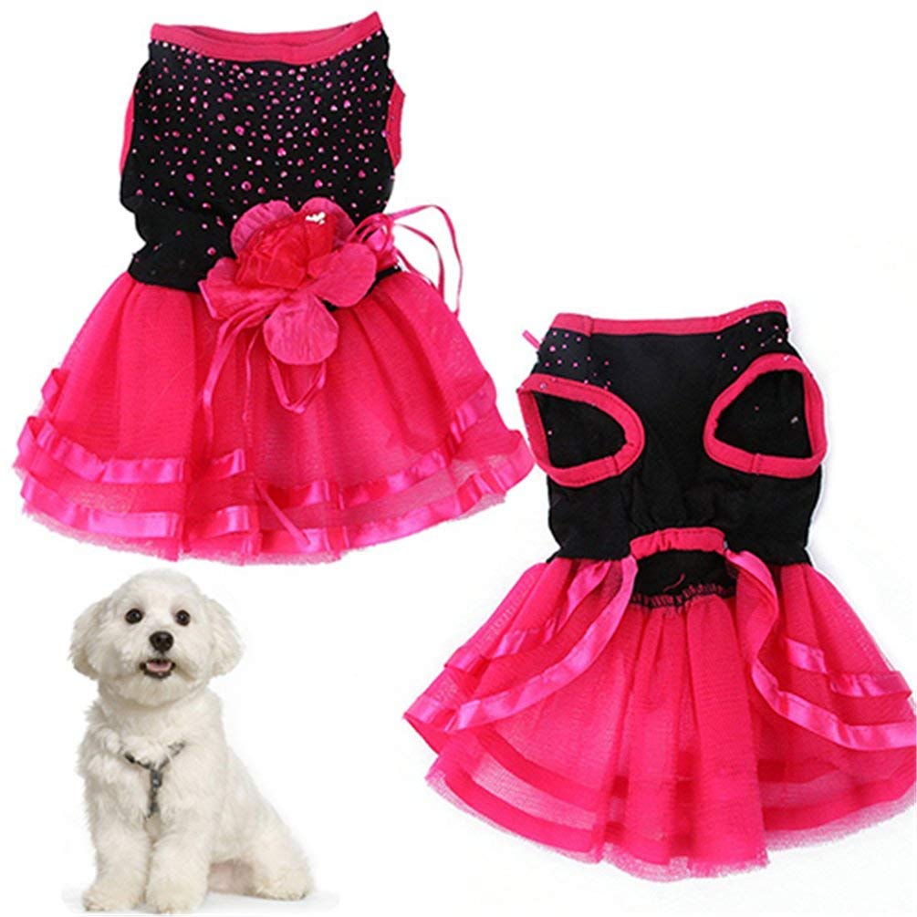 Li-ly Premium Qualité Rose Fleur Gaze Tutu Robe Chiot Chien Princesse Vêtements Costume pour Chihuahua Caniche Yorkshire