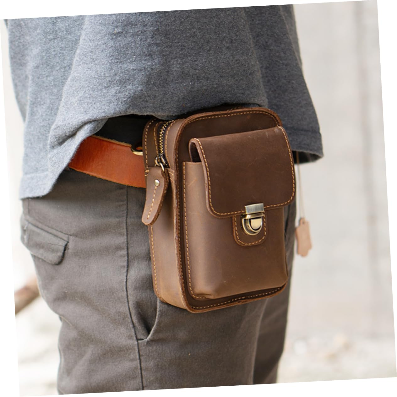 Riñonera de Cuero Marrón para Teléfono, Estilo Retro, Bolsa de Cintura Práctica para Deportes al Aire Libre, Protege el Móvil y Fácil de Usar