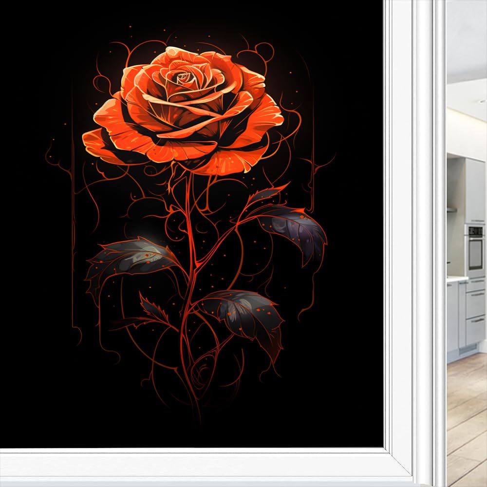 Fyfmushe Rustic Fantasy Rose Window Film Privacy Watercolor Elegant Flower Decorative Stained Static Cling Window Sticker For Home, 70X100 Cm