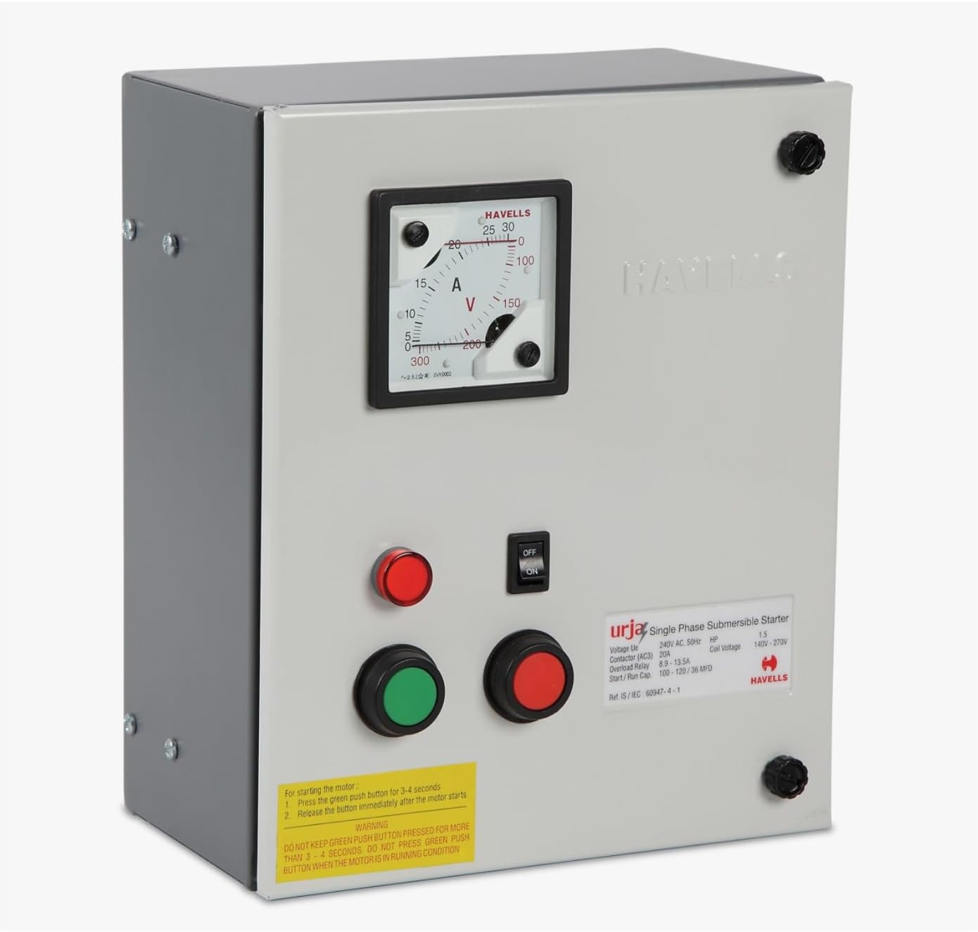Havells Heavy Duty Metal Single Phase 1.5HP/IHADOAK1FA Submersible Pump Controller Motor Starter Ideal for Home and Office Motor (Multicolor)