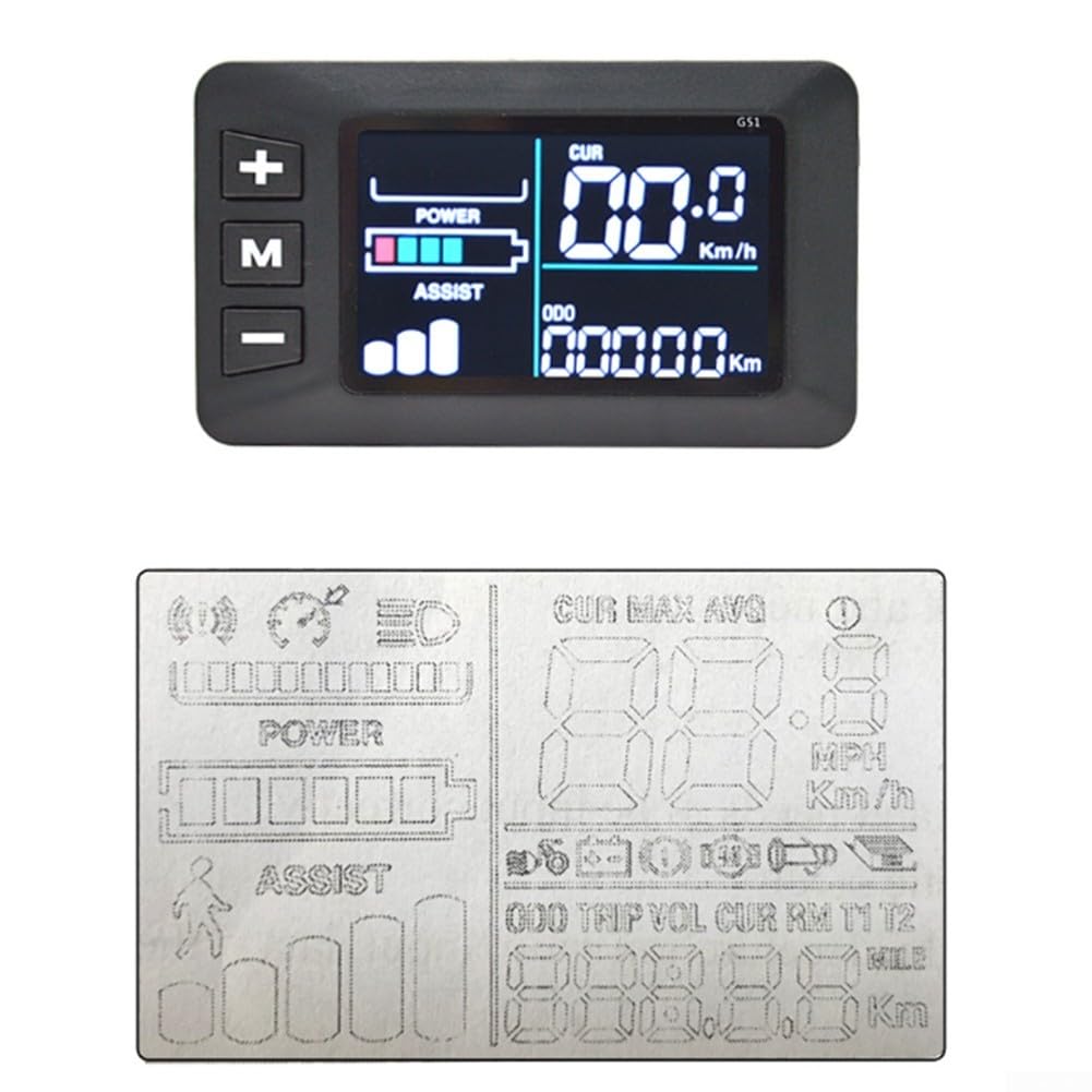 E-Bike Display, Electric Bike LCD Display, 5 Pins G51 Color Screen Intelligent, Ebike LCD Display Control Panel Wireless Bicycle Speedometer Odometer For 24V 36V 48V Systems(Black-white screen)