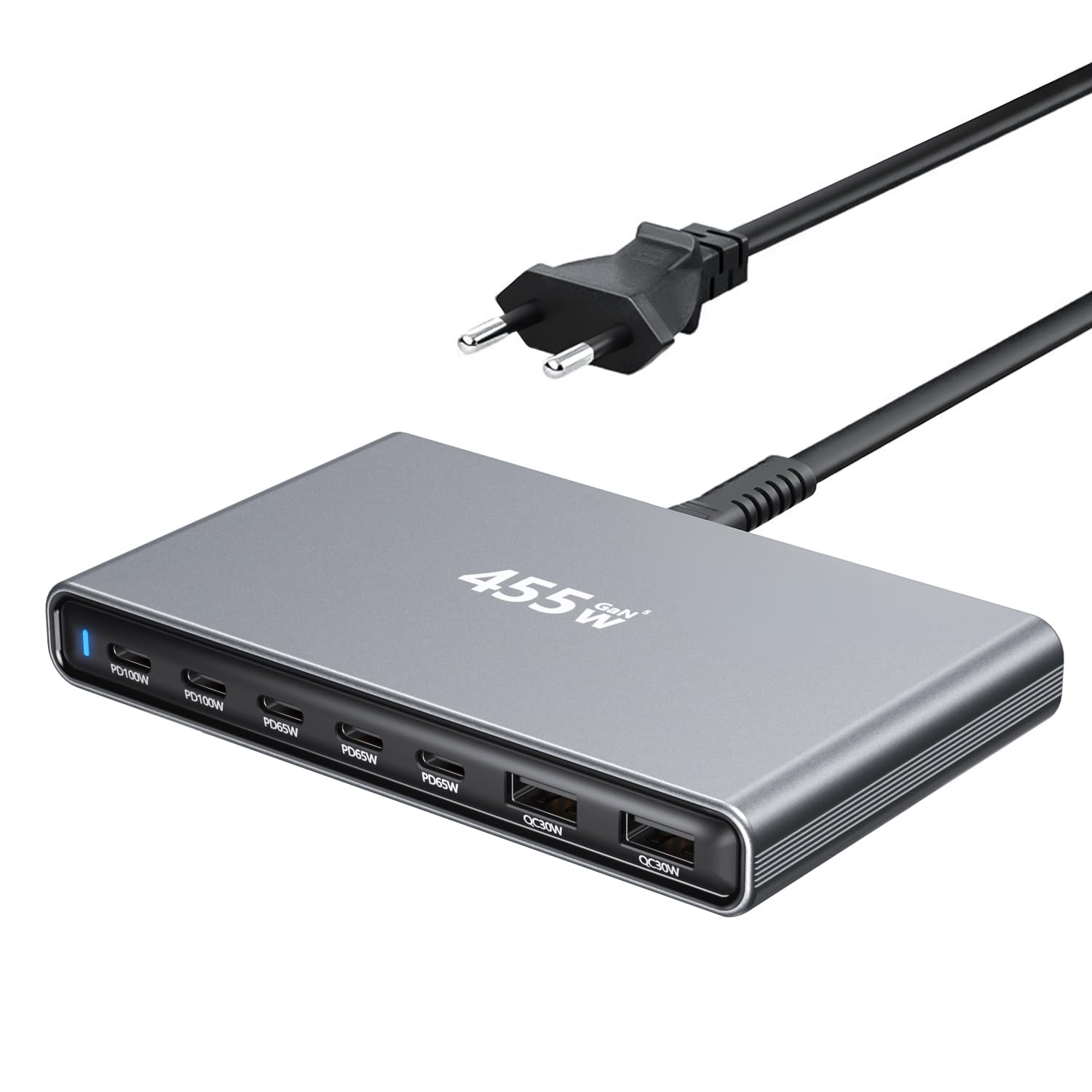 Ładowarka USB C, 455 W, 7 portów USB, wieloportowa stacja szybkiego ładowania, GaN PD PPS, zasilacz kompatybilny z MacBook Pro/Air, Dell, iPhone, Galaxy, laptopami, tabletami, telefonami komórkowymi