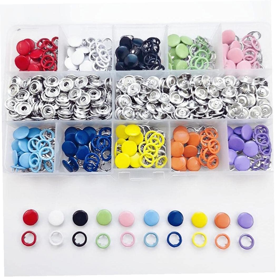 MILEVO Botones, botones a presión de puntas, juego de broches de metal con alicates para bricolaje, costura, reparación de ropa, colorido, 200 unidades organizador de almacenamiento