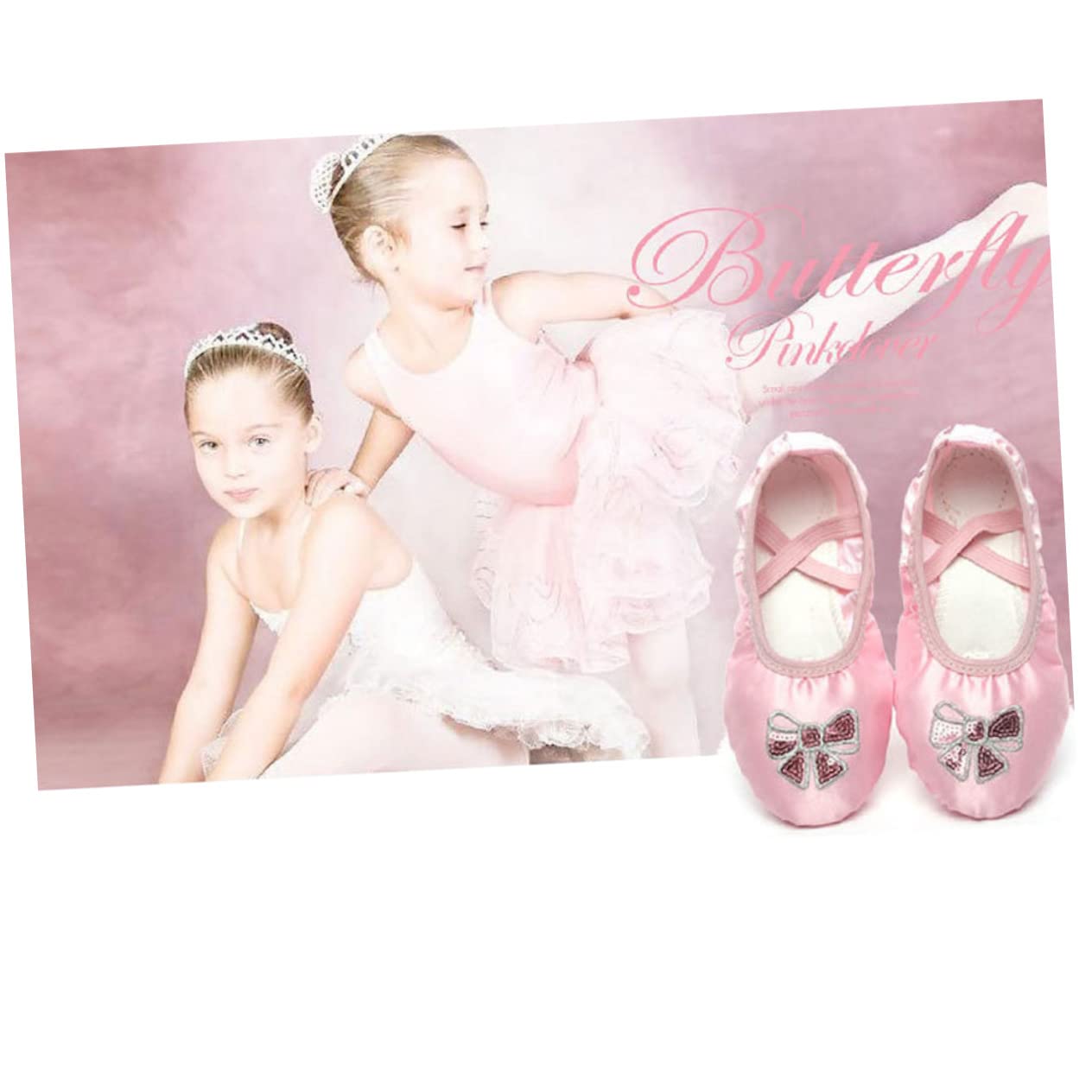 Anneome Girls' Ballet Dance Shoes Satin Fabric Sequins Non-Slip Sole Stretchable Belt Size 26 for