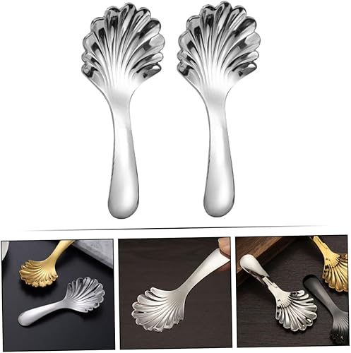 Miniatura 9 de MAGICLULU Cuchara de hoja de té, cucharas decorativas para servir con cáscara, cucharas de mango corto, 2 unidades