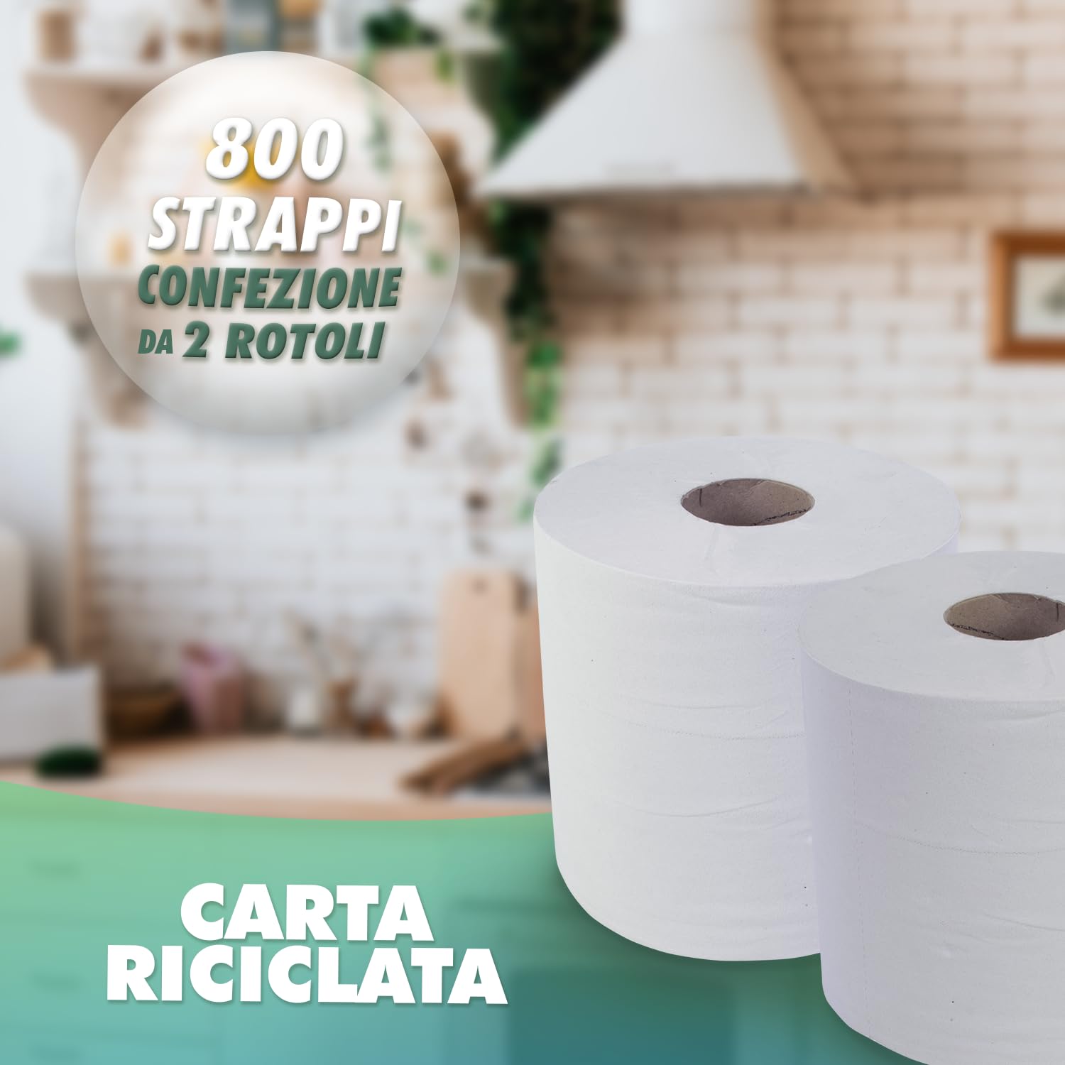 ETIK | Rotoloni Bobina Carta Industriale Alimentare | 1,50 Kg 800 Strappi Ciascuno | Carta Riciclata | Pack da 8 rotoloni