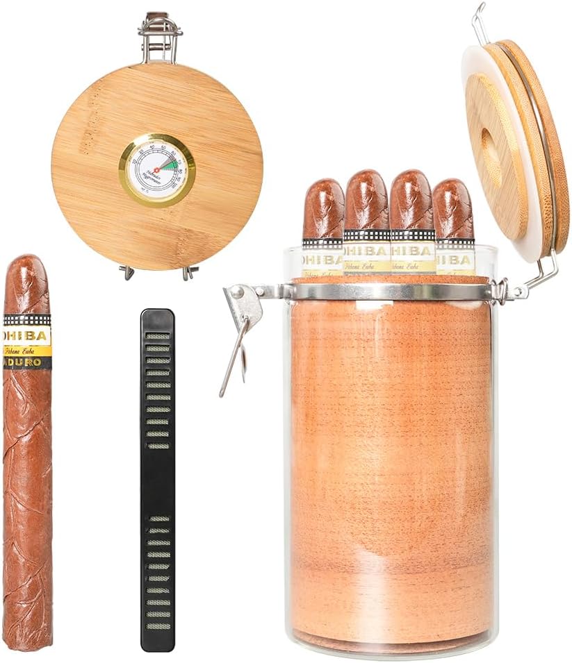 Heysong Cigar Humidor Moisturizing Jar with Humidifier and Spanish Cedar Rolls,humidor That can Hold 12-15 Cigars (A)