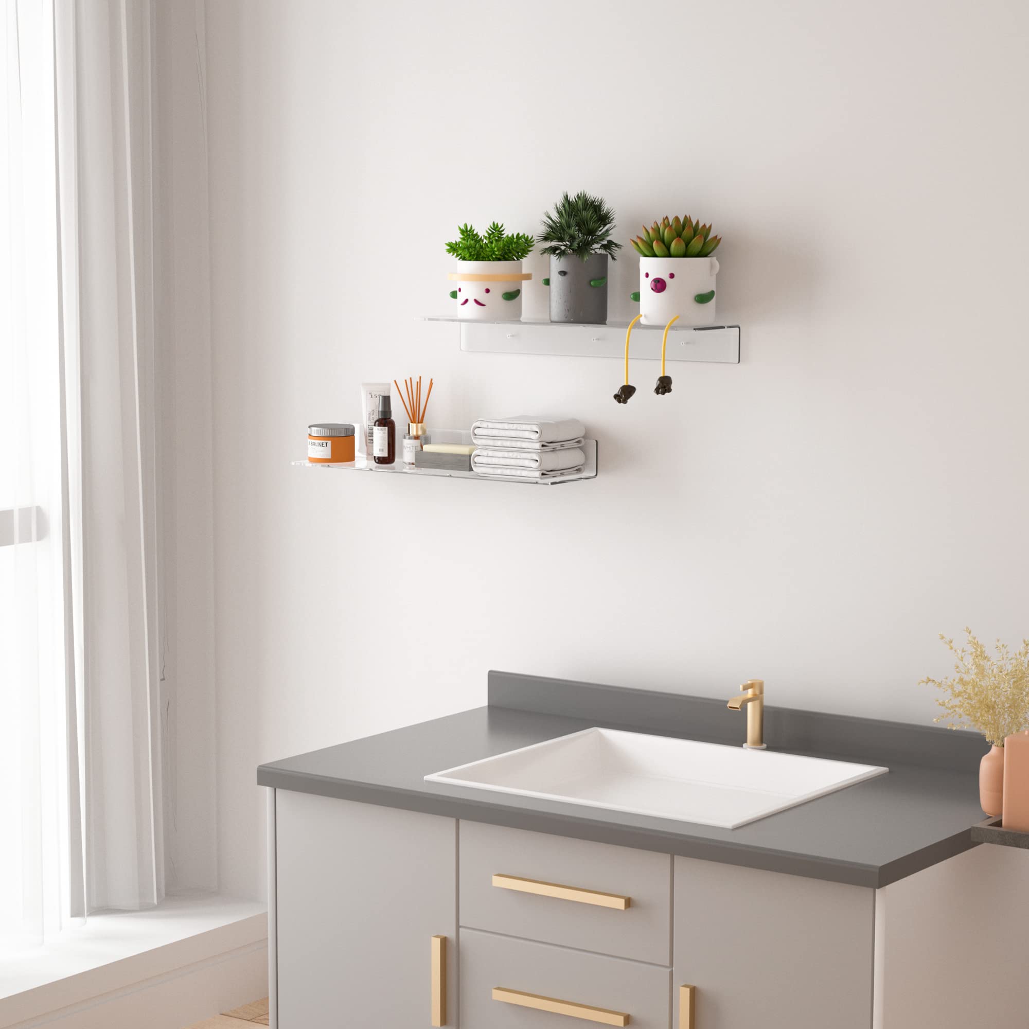 Sezanrpt 24 Inches Clear Floating Shelves for Wall Acrylic Long Wall Shelf, Wall Mounted Shelves for Plants Speaker, Radio - Image 4