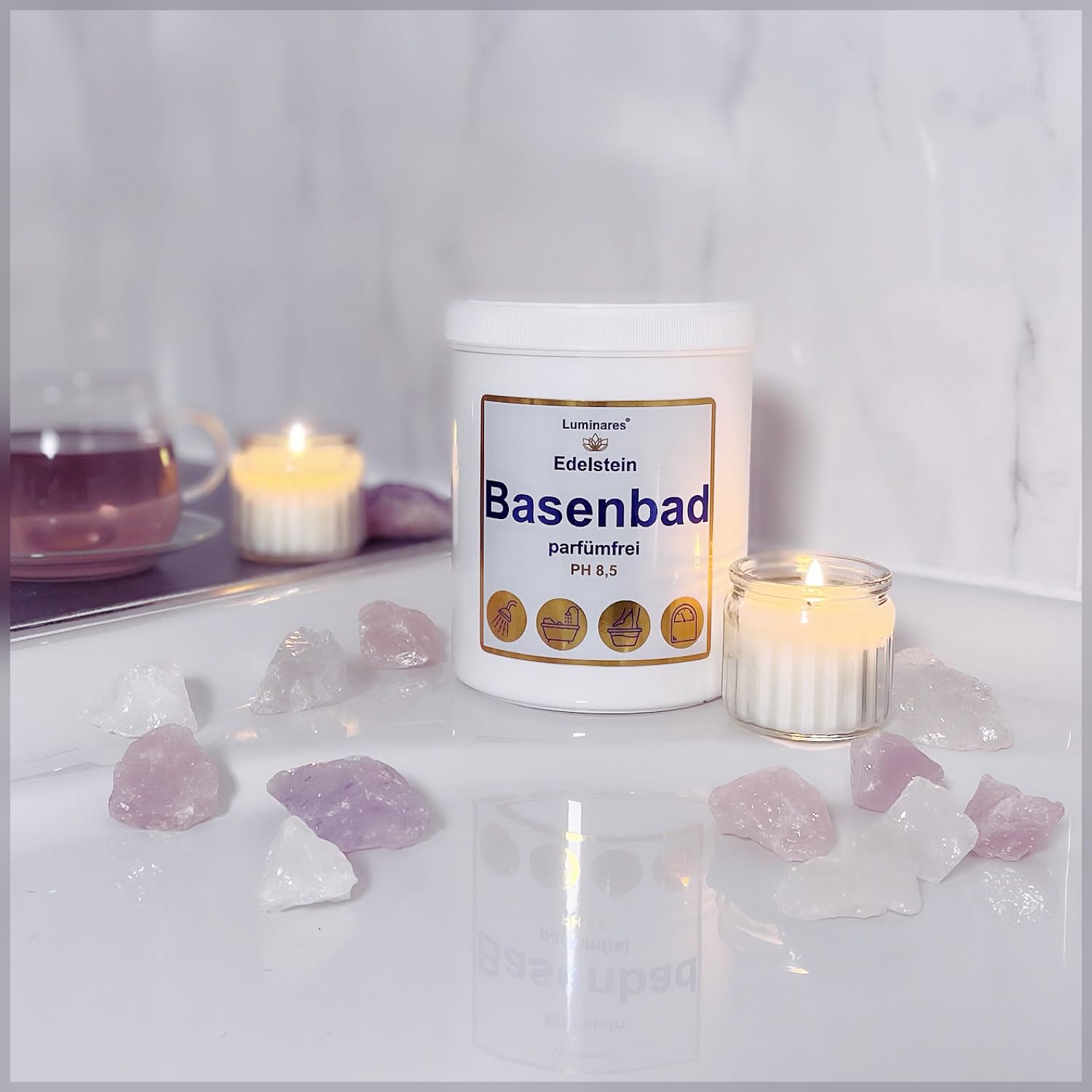 Luminares Bagno basico, sale da bagno basico per disintossicazione e disacidificazione, bagno completo, pediluvio, peeling, 3000 g di gemma luminosa