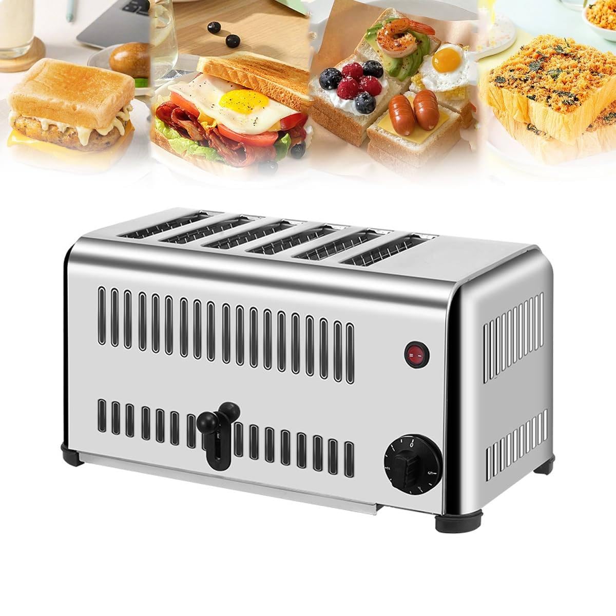 Tostadora De 4/6 Rebanadas, Tostadora Comercial para Hornear Pan para Restaurantes, Desayunadores Y Panaderías, Tostadora De Acero Inoxidable con Bandejas para Migas Extraíbles,6Slot