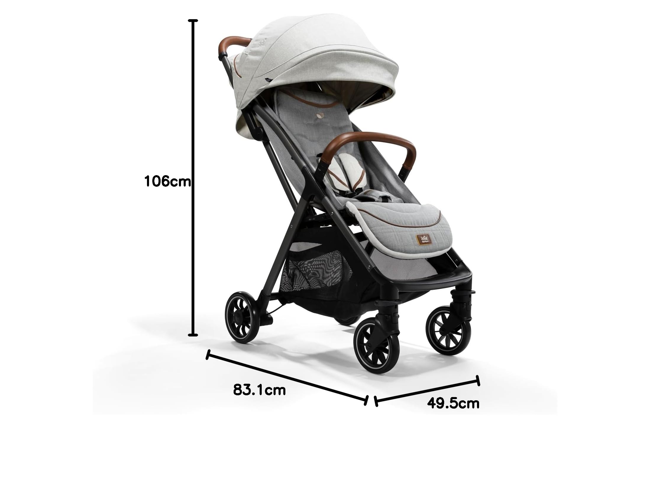 Joie - Parcel™ - Poussette Compacte - Siège Inclinable À Plat - Compatible Sièges Auto - Suspension Souple - Harnais 5 Points - Pliage Automatique - Coloris Oyster - Dès La Naissance (Oyster)