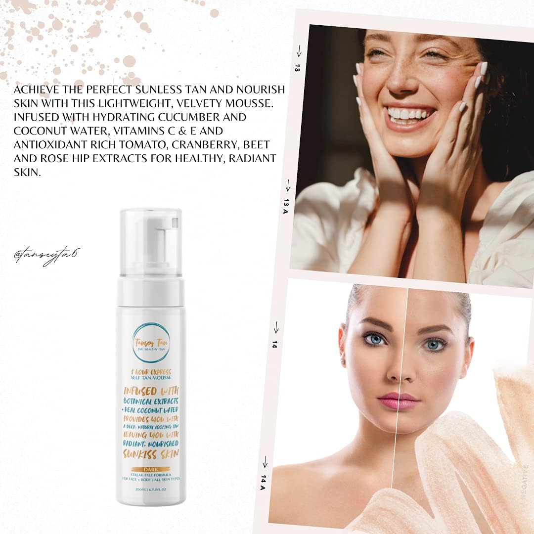 Tansey Self Tan Mousse Moisturiser with colour,Treatment Dark, Infused with Coconut Water, Antioxidants, Amino Acids, Vitamin E & C Fake Tan, No Orange tones, No nasty smell - Image 4