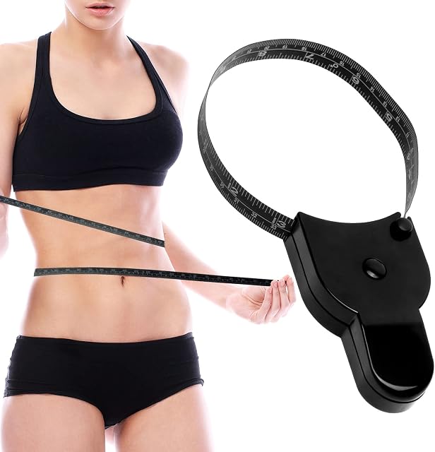 PROUSKY Body Tape Measure for Body Measuring, 60 Inch 150cm Lock Pin and Push Button Retract Design Automatic Telescopic Tape Measure, Ergonomic Plastic Body Fat Measurement Tool for Tailor, Black
