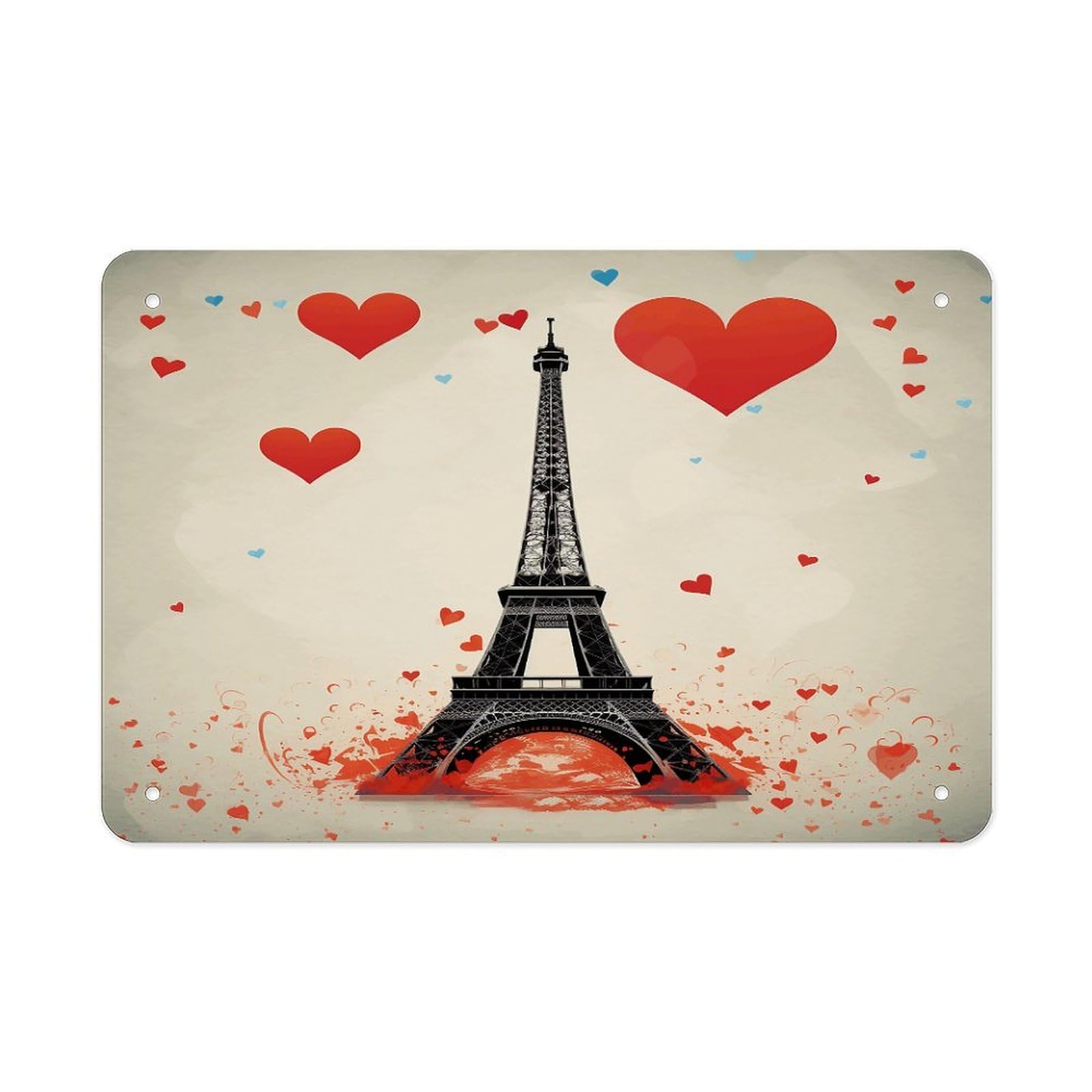 Fodpand Style Eiffel Tower Heart Airplane Pattern Wall Art Metal Signs Tin Sign