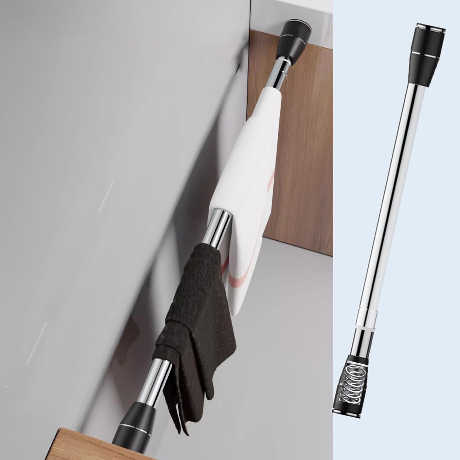 Duschvorhangstange Platzsparende Kleiderstangen zum Aufhängen von Kleidung, Stahlfeder-Halterungsrohr für Ankleidebereiche, Ausziehbare Duschvorhangstangen für den Balkon(60-90cm (23.6-35.4in))