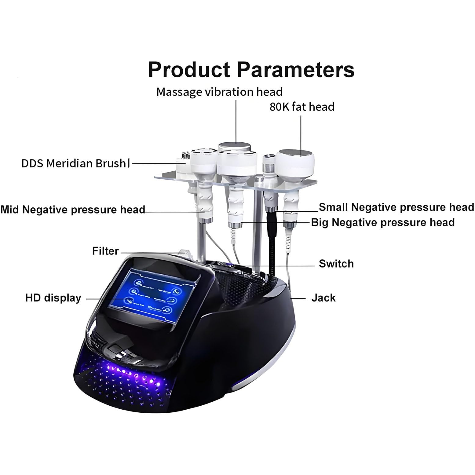 Máquina De Cavitación Adelgazante Corporal 80k, Máquina De Belleza con Cavitación Al Vacío para Pérdida De Peso, Quemagrasas con 6 Sondas Y Pantalla LED De 7 Pulgadas para Todo El Cuerpo