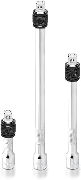 NEIKO 00295A 3/8" Drive Locking Extension Bar Set, 3 Piece, 3", 6", 10", Remove Sockets and Sparkplugs, Cr-V, Silver