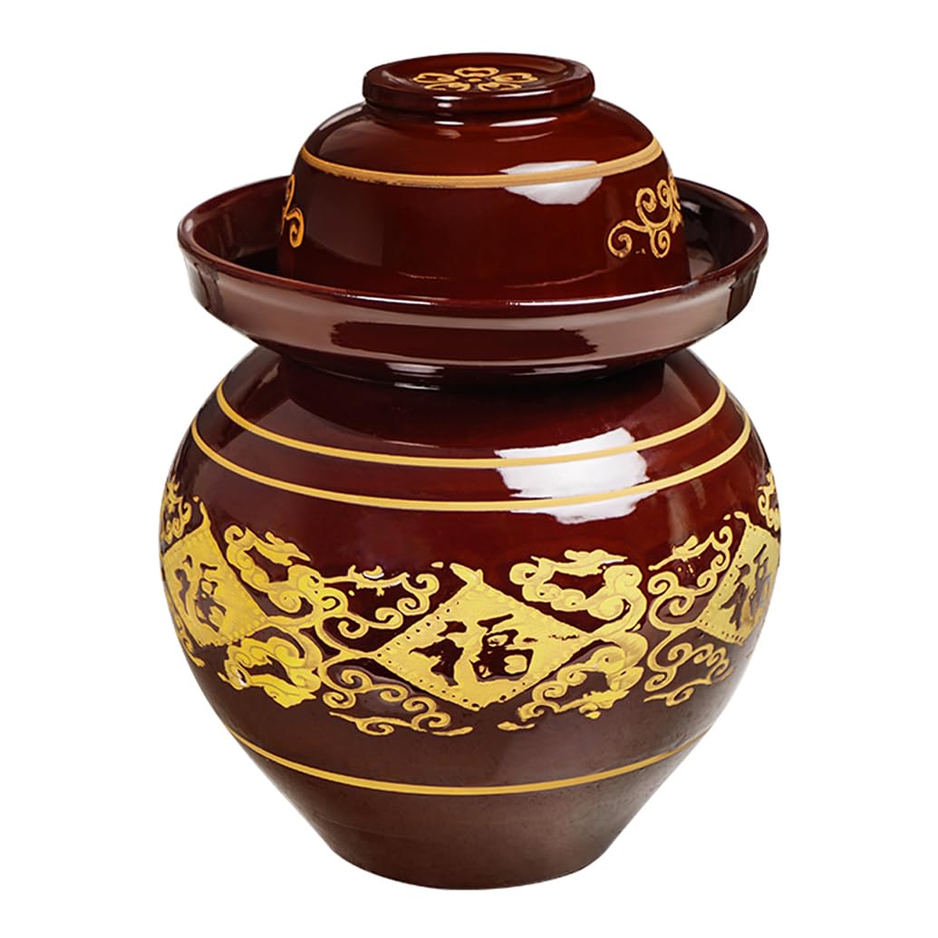 Ceramiczny słoik na ogórki z pokrywkami, duży tradycyjny chiński porcelanowy słoik na ogórki, ceramiczny garnek do fermentacji z pokrywką z uszczelką wodną, czerwony garnek do kis(Czerwony-8L